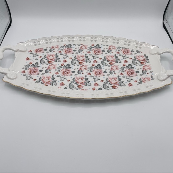 Solecasa  Old Country Roses Basket Ceramic Floral Oval Tray with Handles - Picture 4 of 8